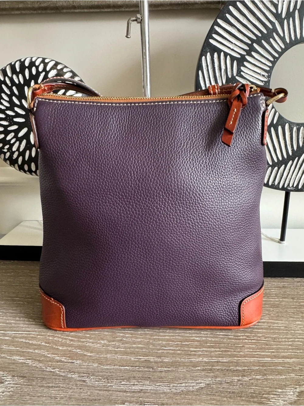 Dooney & Bourke Purple Pebble Leather Crossbody with Tan Trim